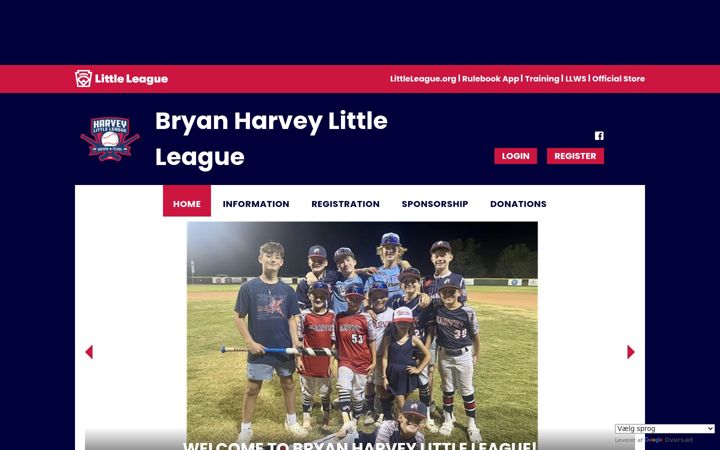 Screenshot of bryanharveylittleleague.org