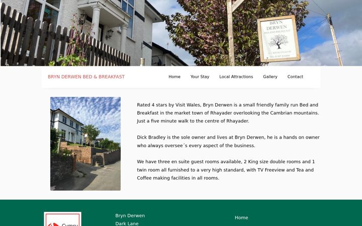 Screenshot of brynderwenbedandbreakfast.co.uk