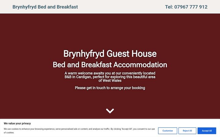 Screenshot of brynhyfrydbandb.co.uk