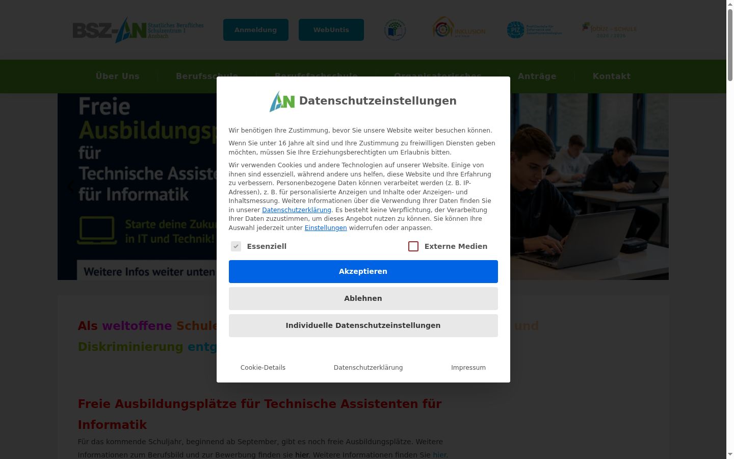 Screenshot van de toestemmingsbanner zoals getoond vóór enige interactie