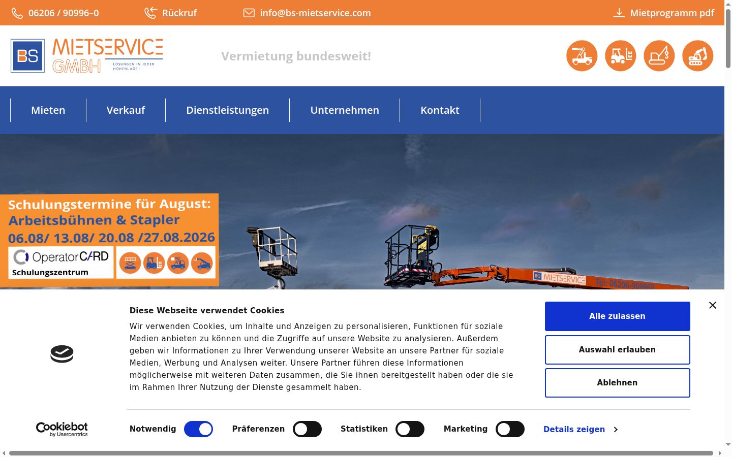 Screenshot des Einwilligungsbanners vor jeglicher Interaktion
