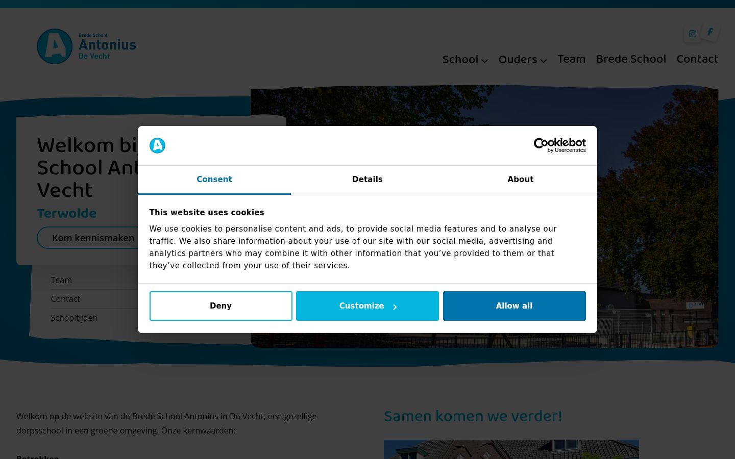 Captura de ecrã do banner de consentimento apresentado antes de qualquer interação