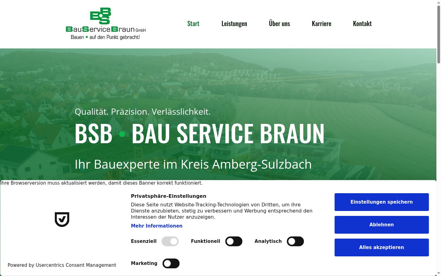 Screenshot des Einwilligungsbanners vor jeglicher Interaktion
