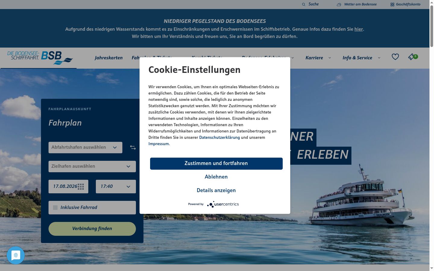Screenshot del banner di consenso mostrato prima di qualsiasi interazione