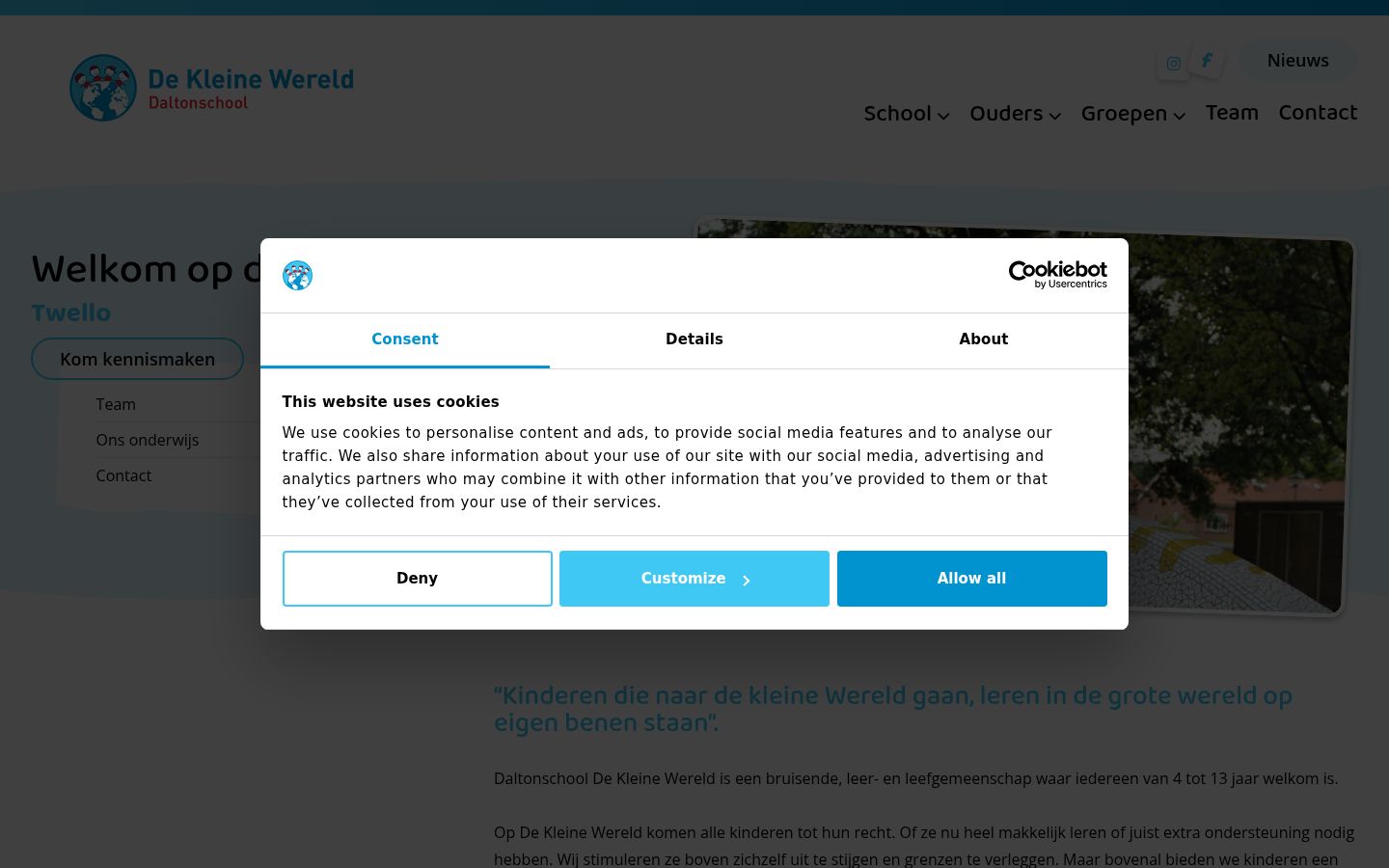 Screenshot del banner di consenso mostrato prima di qualsiasi interazione