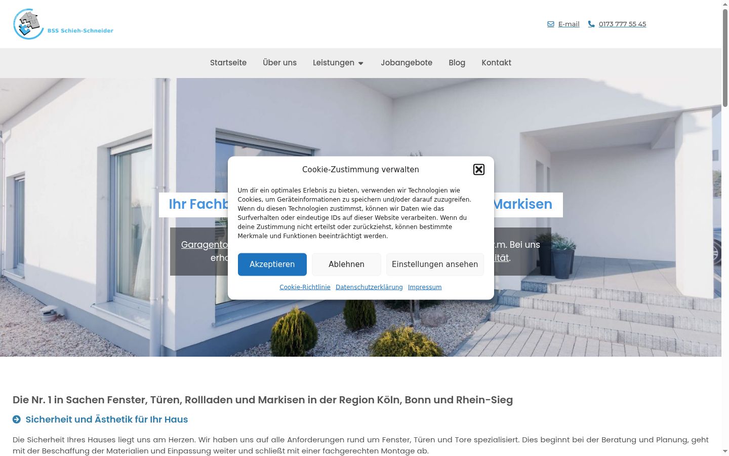 Screenshot des Einwilligungsbanners vor jeglicher Interaktion