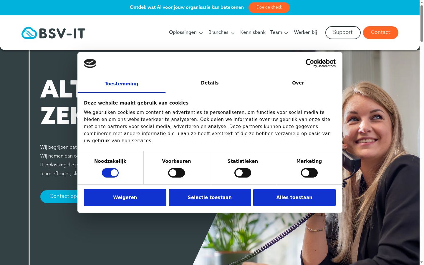 Captura de ecrã do banner de consentimento apresentado antes de qualquer interação