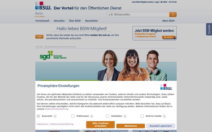 Screenshot of bsw.de
