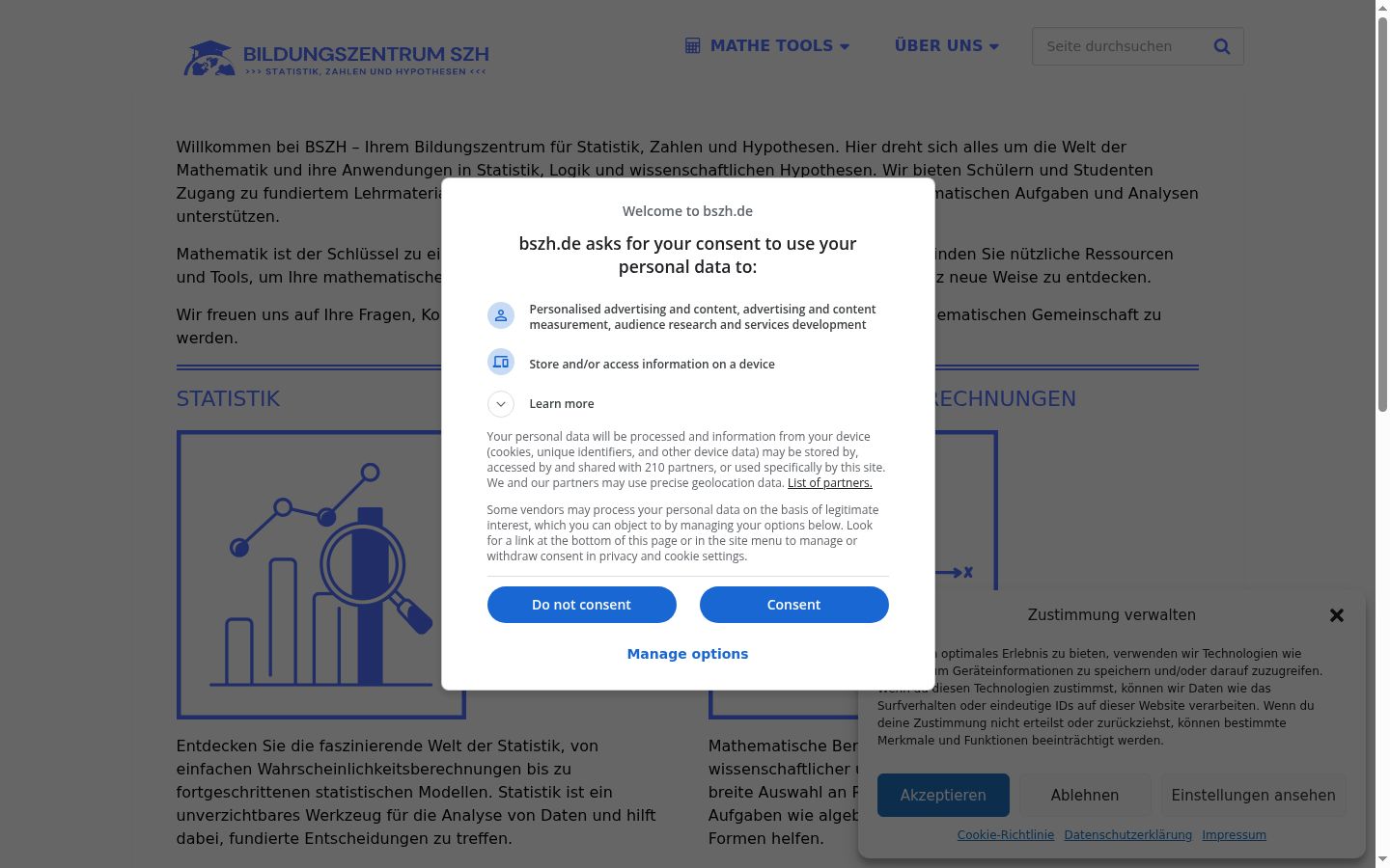 Skjermbilde av samtykkebanneret slik det vises før noen interaksjon