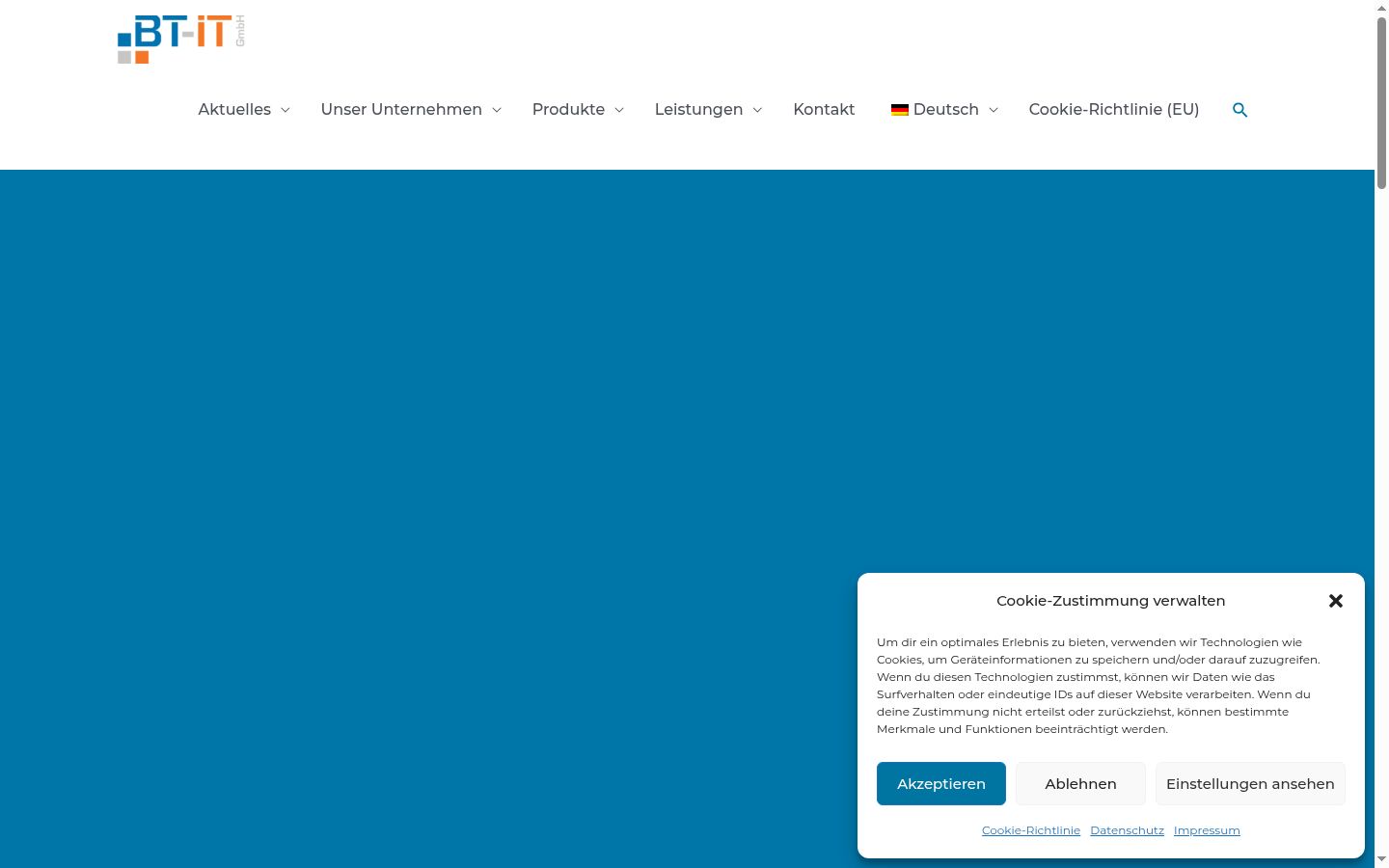 Screenshot des Einwilligungsbanners vor jeglicher Interaktion