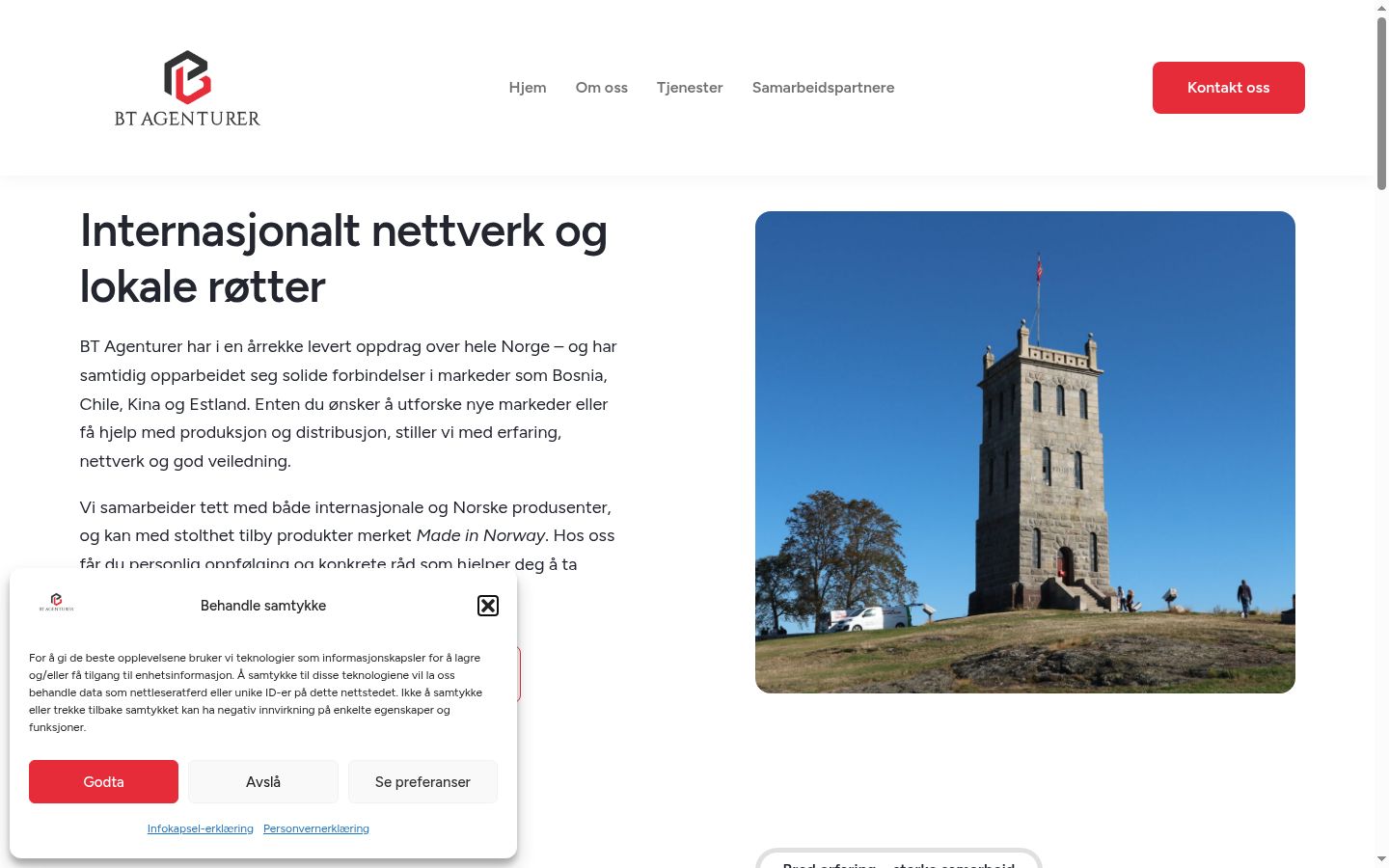 Skjermbilde av samtykkebanneret slik det vises før noen interaksjon