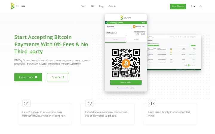 Screenshot of btcpayserver.org