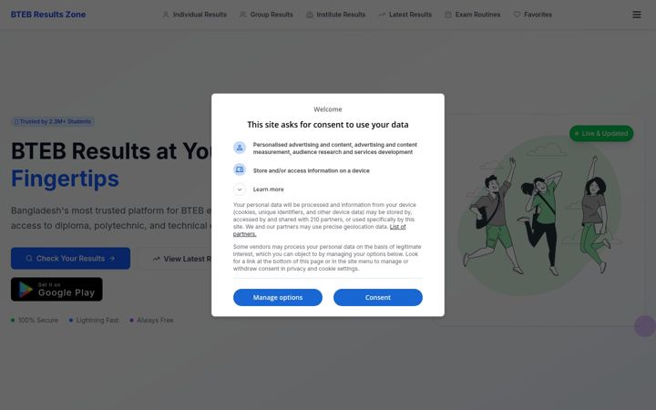 Screenshot of btebresultszone.com