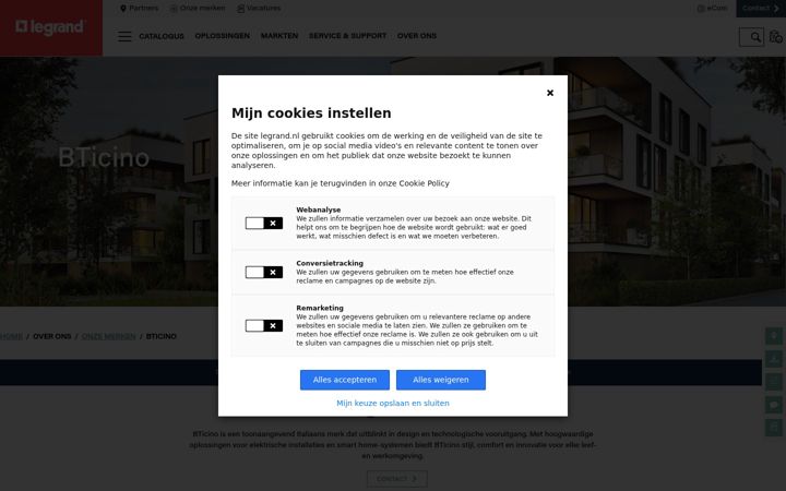 Kuvakaappaus sivustosta bticino.nl