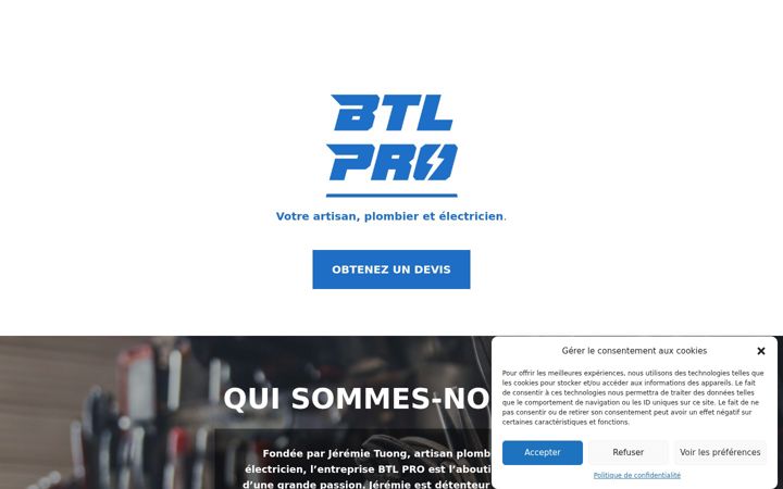 Ekrānuzņēmums no btlpro-artisan-plombier-electricien.fr
