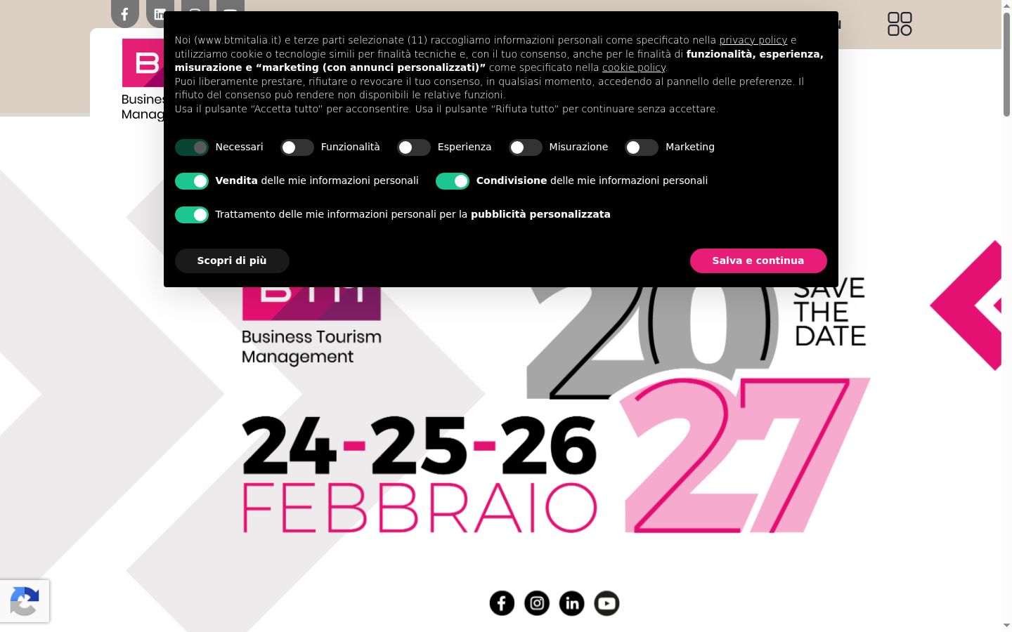 Screenshot del banner di consenso mostrato prima di qualsiasi interazione