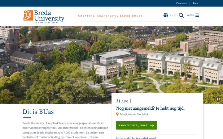 Screenshot van buas.nl