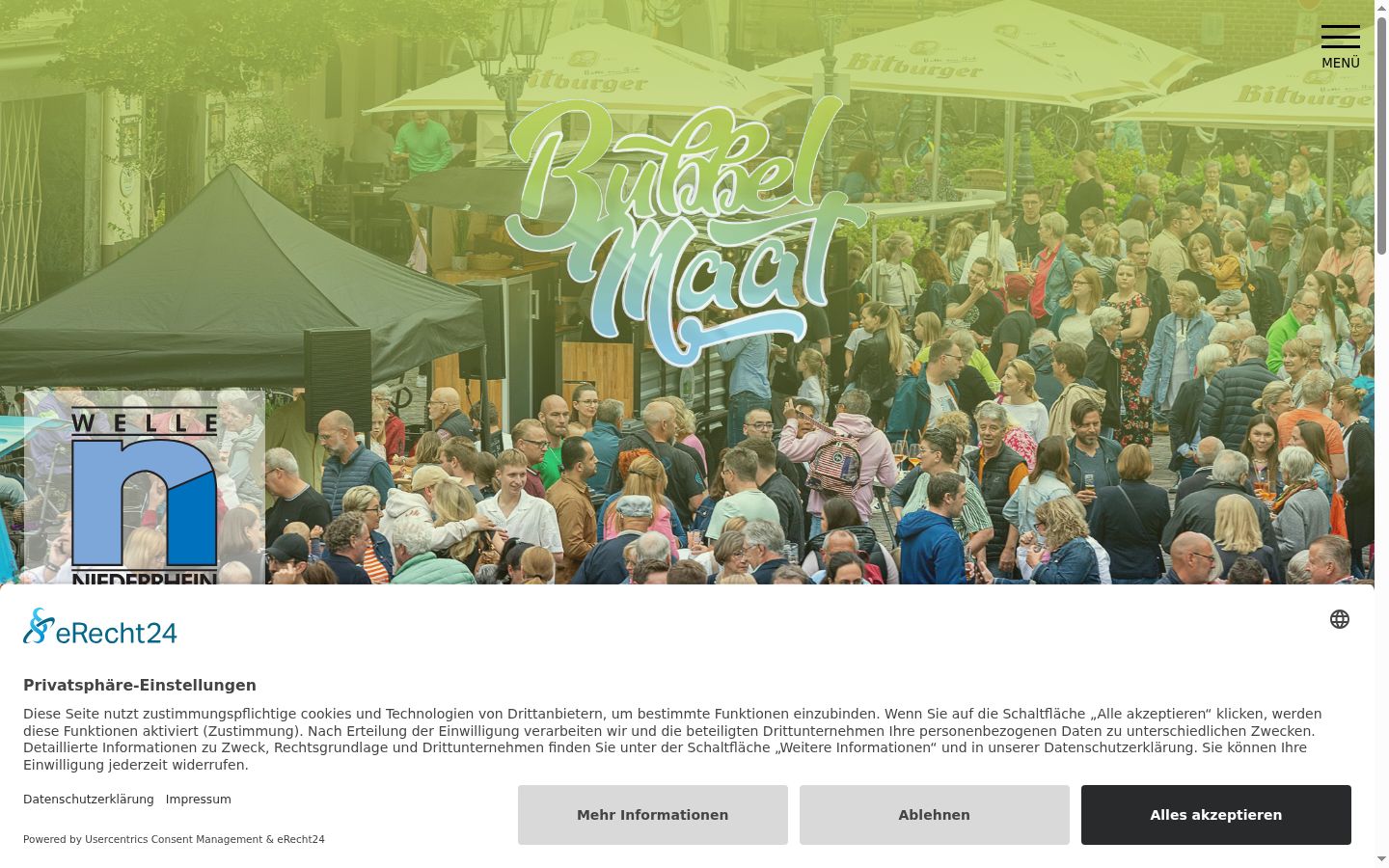 Screenshot des Einwilligungsbanners vor jeglicher Interaktion
