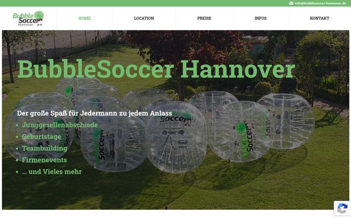 Screenshot of bubblesoccer-hannover.de
