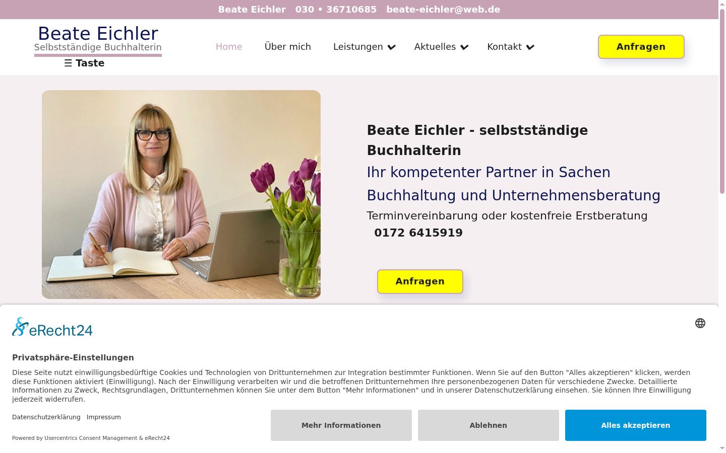 Screenshot des Einwilligungsbanners vor jeglicher Interaktion