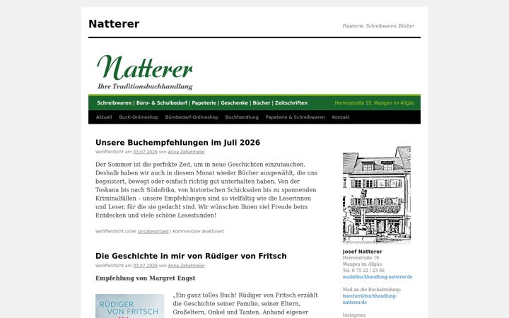 Ekraanipilt saidist buchhandlung-natterer.de