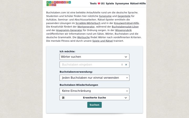 Captură de ecran a buchstaben.com