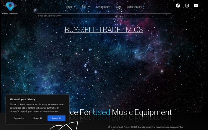 Screenshot of bucketlistguitars.com