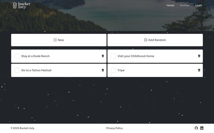 Screenshot of bucketlisty.com