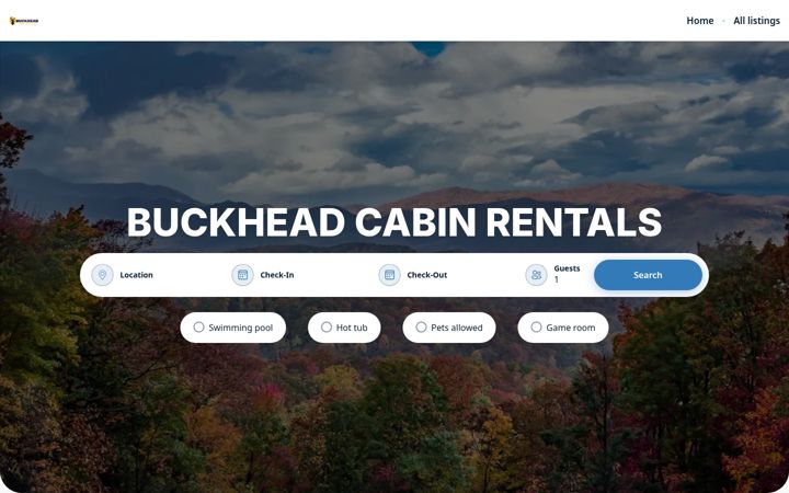 Screenshot of buckheadcabinrentals.com
