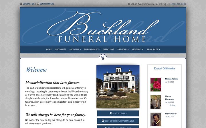 Screenshot of bucklandfuneralhome.com
