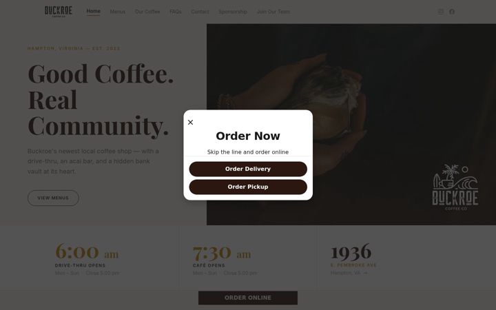 Screenshot of buckroecoffee.com