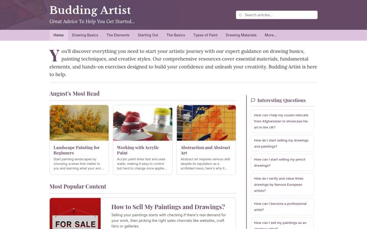 Screenshot of buddingartist.co.uk