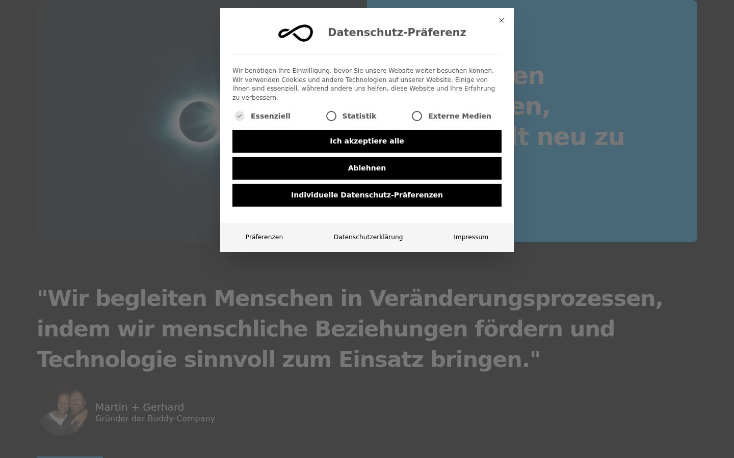 Captura de ecrã do banner de consentimento apresentado antes de qualquer interação