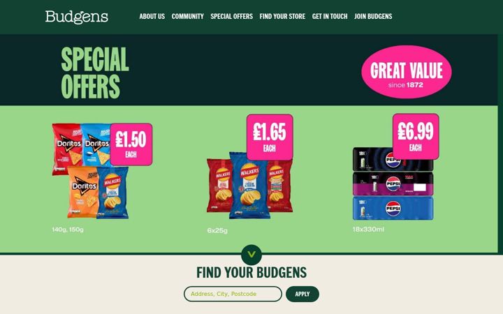 Screenshot of budgens.co.uk