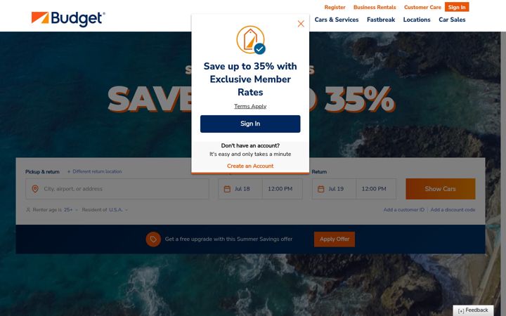 Screenshot van budget.com