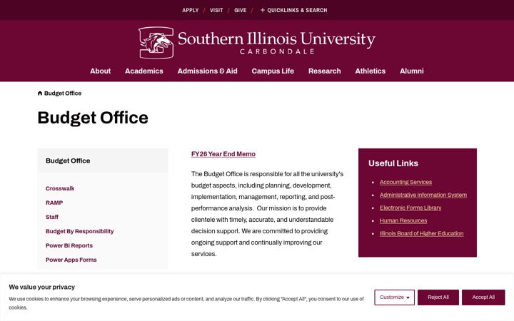 Screenshot of budget.siu.edu