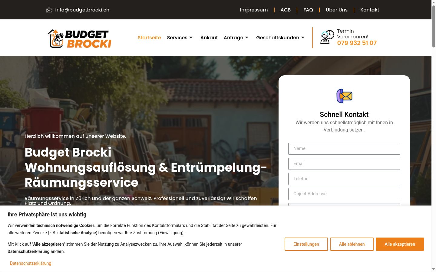 Screenshot des Einwilligungsbanners vor jeglicher Interaktion