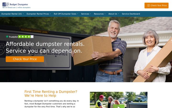 Screenshot of budgetdumpster.com