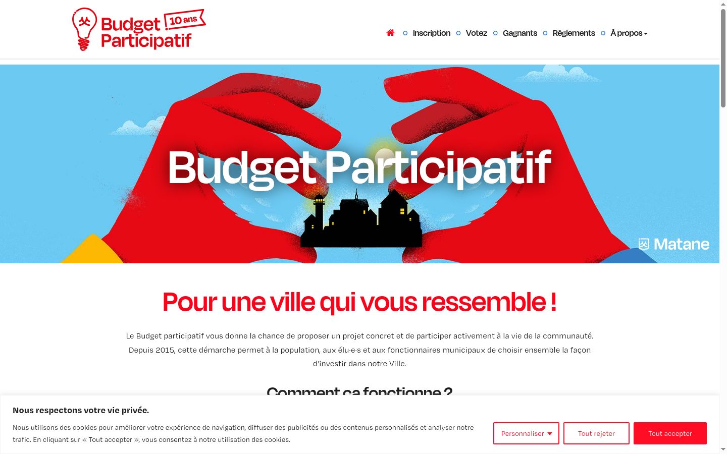 Capture d'écran de la bannière de consentement affichée avant toute interaction