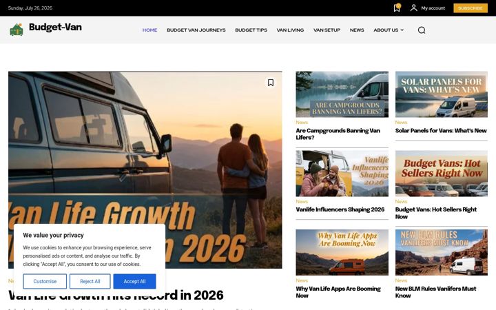 Screenshot of budgetvanjourneys.com