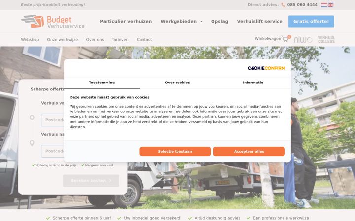 Screenshot of budgetverhuisservice.nl