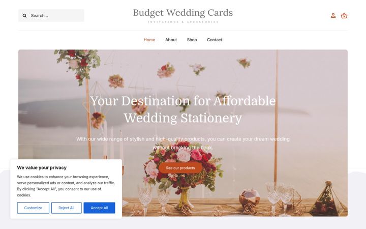 Screenshot of budgetweddingcards.co.uk