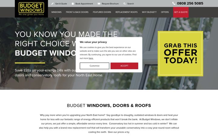 Screenshot of budgetwindows.co.uk