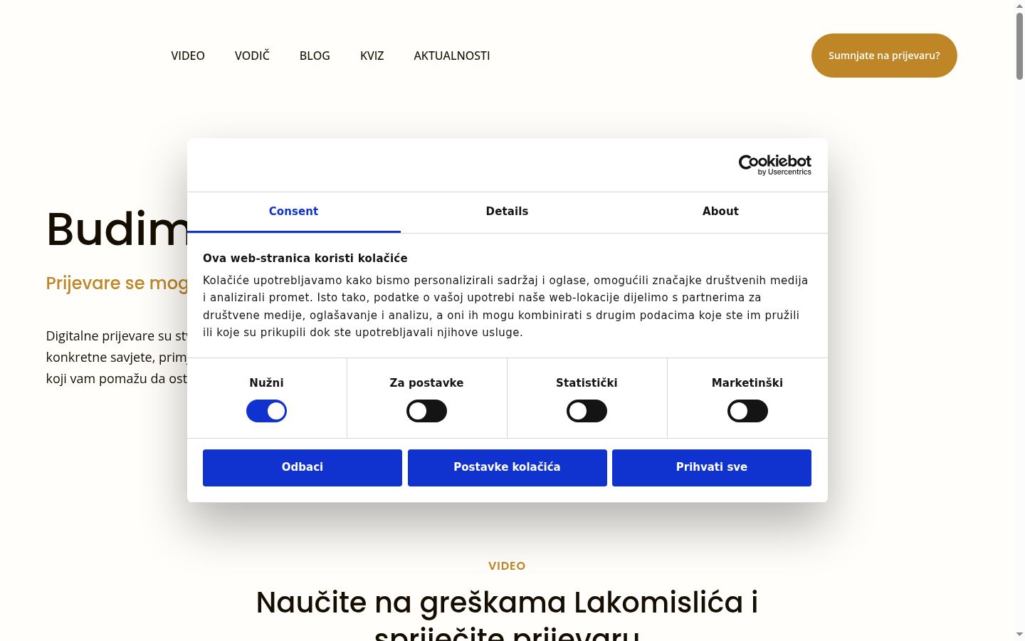 Skærmbillede af samtykkebanneret, som det blev vist før nogen interaktion