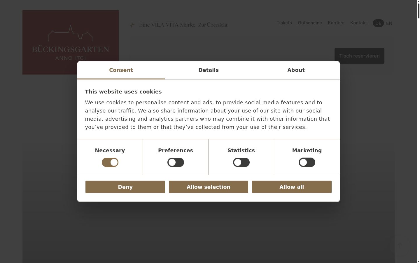Screenshot of the consent banner shown before any interaction
