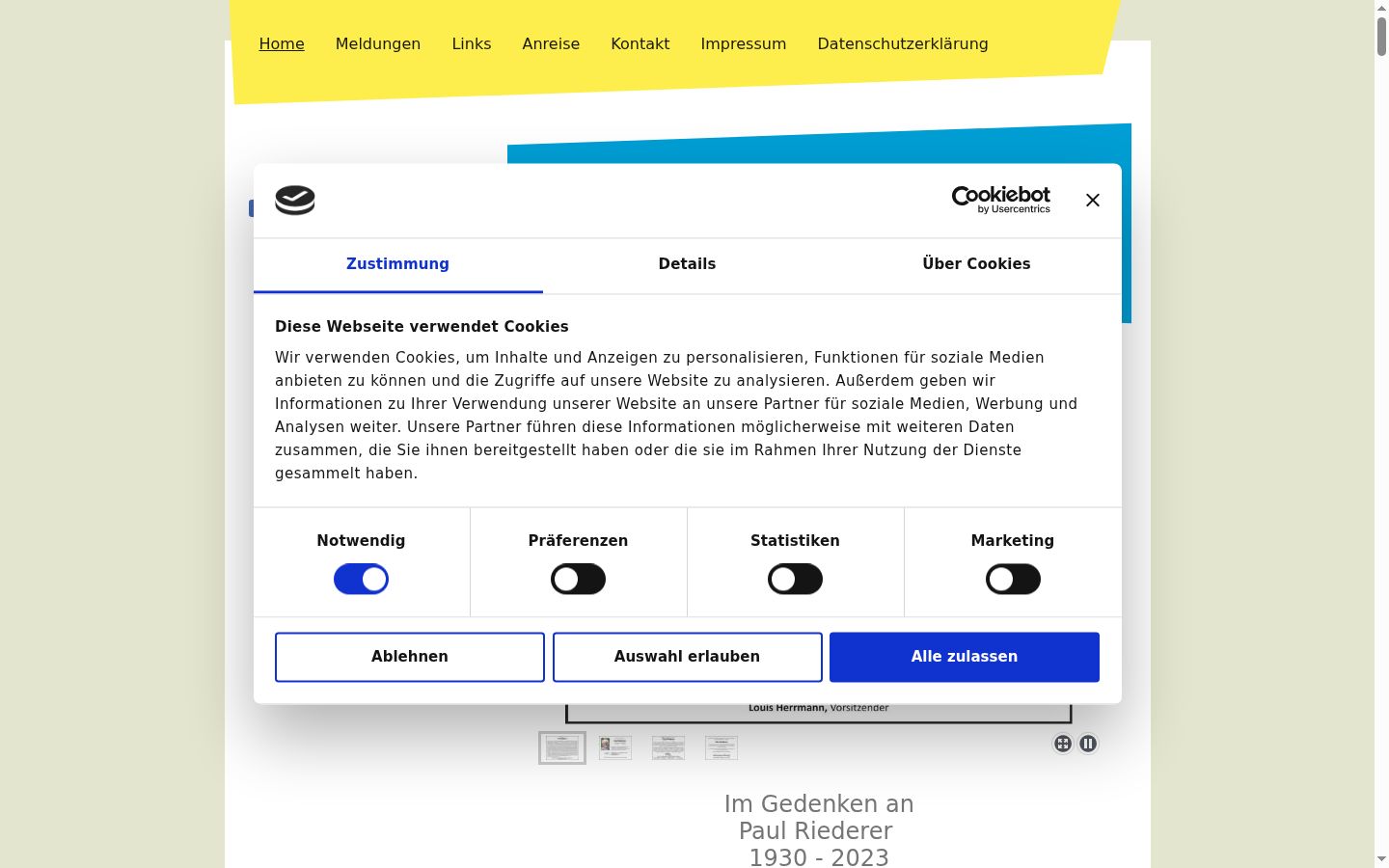 Captura de pantalla del banner de consentimiento mostrado antes de cualquier interacción