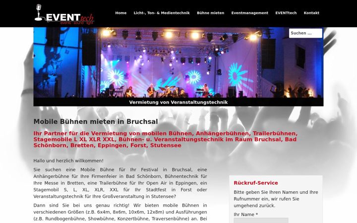 Ekrānuzņēmums no buehne-mieten-bruchsal.de