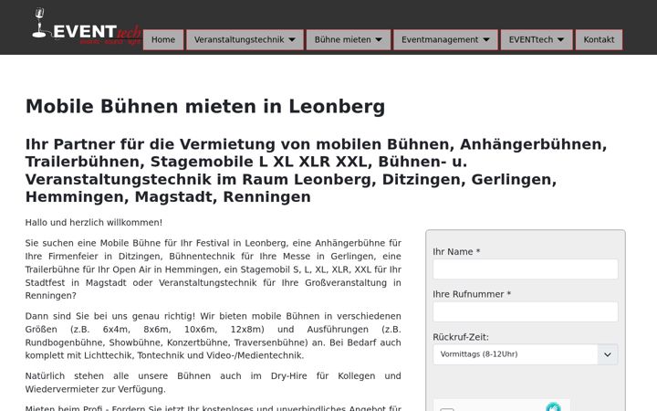 Ekrānuzņēmums no buehne-mieten-leonberg.de