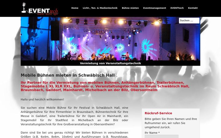 Ekrānuzņēmums no buehne-mieten-schwaebisch-hall.de