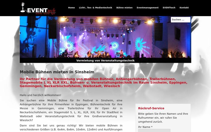 Ekrānuzņēmums no buehne-mieten-sinsheim.de